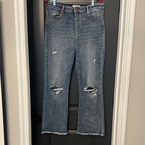 Arula High-Rise Distressed Straight Leg Jeans - Blue